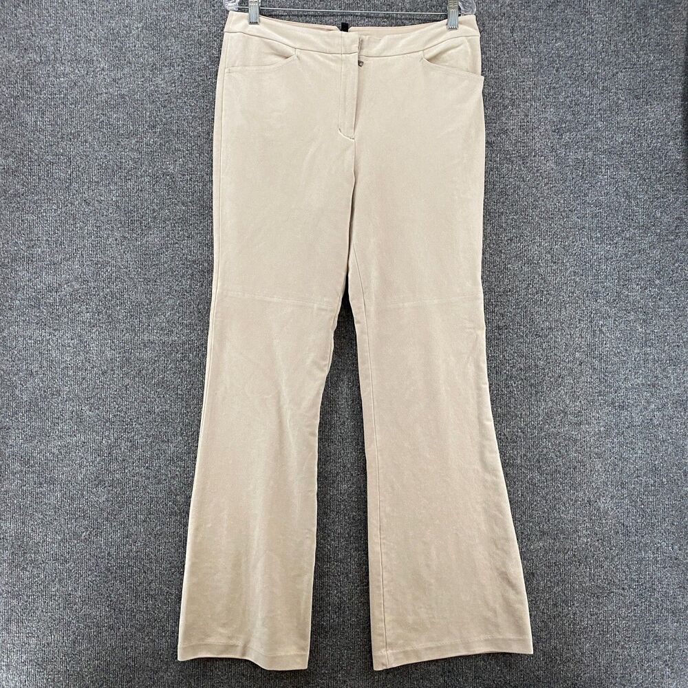 BCBG Maxazria Pants Womens 12 Beige Suede High Rise Flare Ranch Farm Hippie Boho
